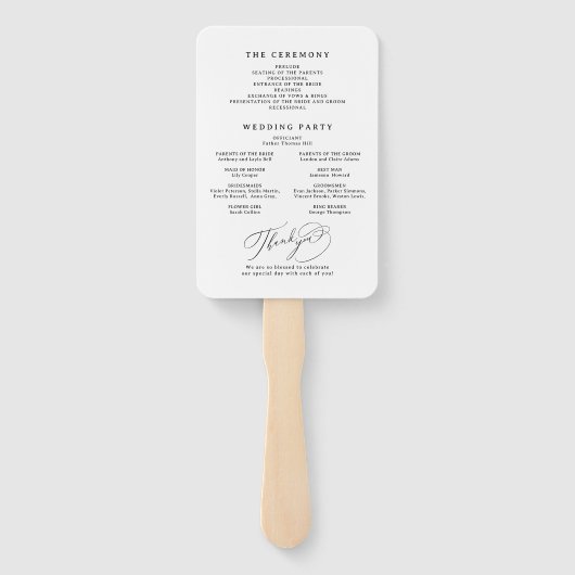 Elegant Swirl Script Simple Wedding Programs Handwaaier (Achterkant)