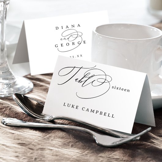 Elegant Swirl Script Wedding Foldable Place Card Kaart