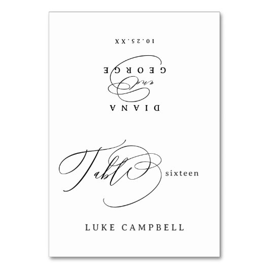 Elegant Swirl Script Wedding Foldable Place Card Kaart (Voorkant)