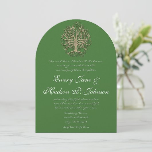 Elegant Swirl Tree Roots of Love Wedding Kaart (Staand voorkant)
