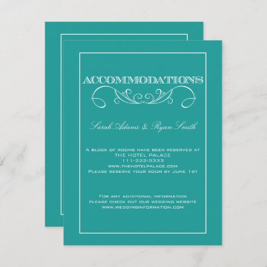 Elegant Swirl Turquoise-accommodatiekaart Informatiekaartje (Voorkant / Achterkant)