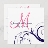Elegant Swirl Wedding Invitation 2 marineroze Whit Kaart (Voorkant / Achterkant)