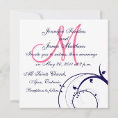 Elegant Swirl Wedding Invitation 2 marineroze Whit Kaart (Achterkant)