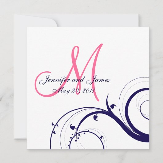 Elegant Swirl Wedding Invitation 2 marineroze Whit Kaart (Voorkant)