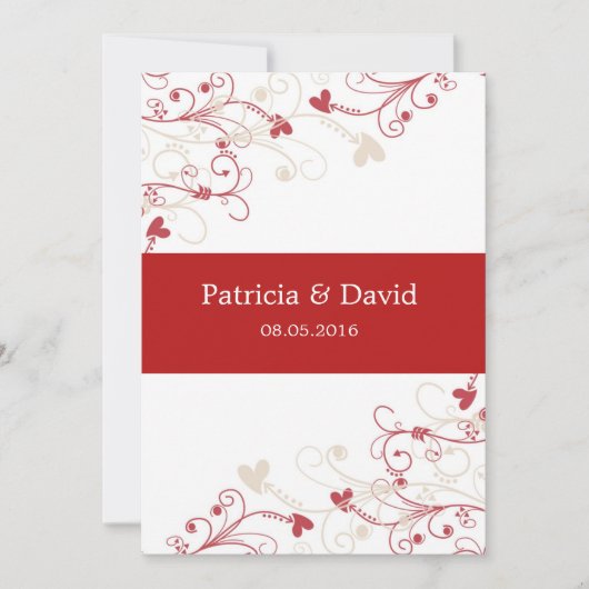 Elegant Swirl Wedding Invitations:rood en ivoor Kaart (Voorkant)