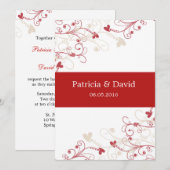 Elegant Swirl Wedding Invitations:rood en ivoor Kaart (Voorkant / Achterkant)