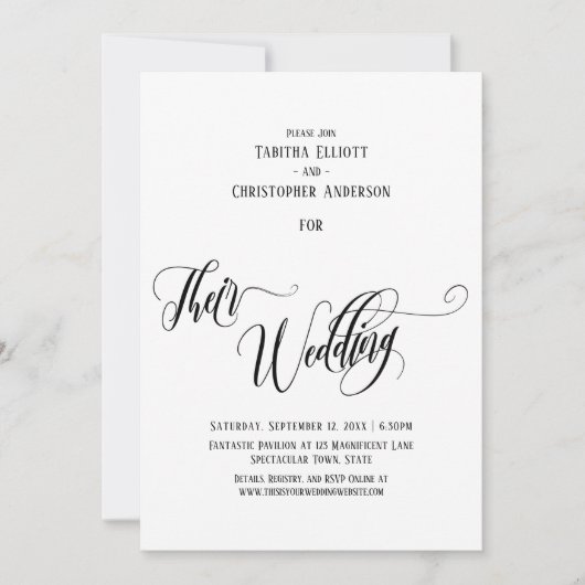 Elegant Swirling Calligrafie hun bruiloft simpel Kaart (Voorkant)