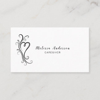Elegant Swirling Heart Black en White Visitekaartje