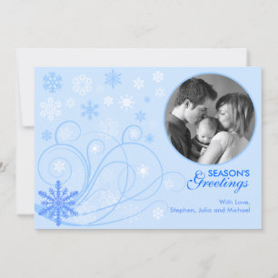 Elegant Swirls and Snowflakes Photo Card Feestdagenkaart
