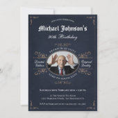 Elegant Swirls Birthday Navy Custom Photo Kaart (Voorkant)