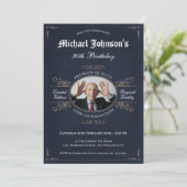 Elegant  Swirls Birthday Navy Custom Photo Kaart (Staand voorkant)