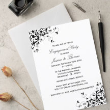 Elegant Swirls Black & White Engagement Party