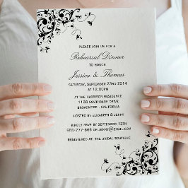 Elegant Swirls Black & White Rehearsal Dinner Kaart