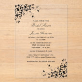 Elegant Swirls Black & White Vrijgezellenfeest Acryl Uitnodigingen (Voorkant)