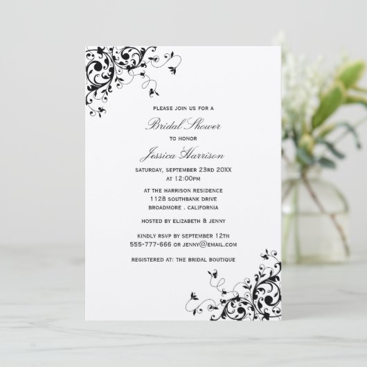 Elegant Swirls Black & White Vrijgezellenfeest Kaart (Staand voorkant)