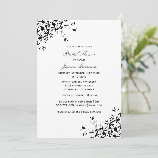 Elegant Swirls Black & White Vrijgezellenfeest Kaart (Staand voorkant)