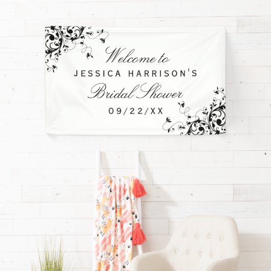 Elegant Swirls Black & White Vrijgezellenfeest Spandoek (Insitu)