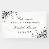 Elegant Swirls Black & White Vrijgezellenfeest Spandoek (Horizontaal)