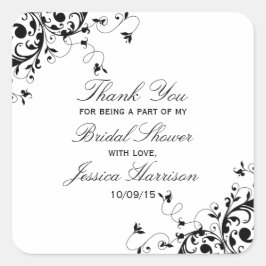 Elegant Swirls Black & White Vrijgezellenfeest Vierkante Sticker