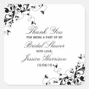 Elegant Swirls Black & White Vrijgezellenfeest Vierkante Sticker