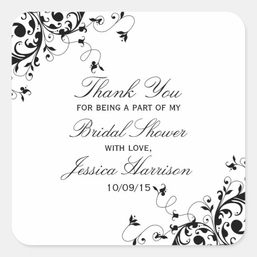 Elegant Swirls Black & White Vrijgezellenfeest Vierkante Sticker (Voorkant)