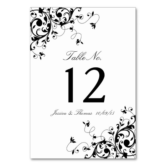 Elegant Swirls Black & White Weddenbank Number Kaart (Achterkant)