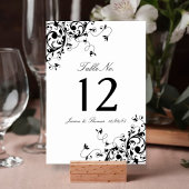 Elegant Swirls Black & White Weddenbank Number Kaart