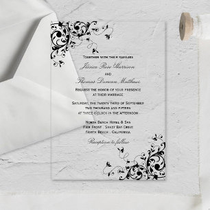 Elegant Swirls Black & White Wedding Acryl Uitnodigingen