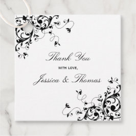 Elegant Swirls Black & White Wedding Bedankjes Labels