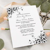 Elegant Swirls Black & White Wedding Invitations Kaart