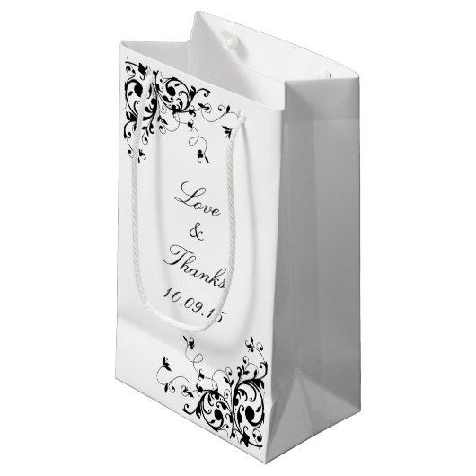 Elegant Swirls Black & White Wedding Klein Cadeauzakje (Voorkant Gekanteld)