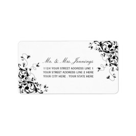 Elegant Swirls Black & White Wedding Labels