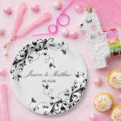 Elegant Swirls Black & White Wedding Papieren Bordje (Feest)