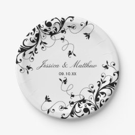 Elegant Swirls Black & White Wedding Papieren Bordje