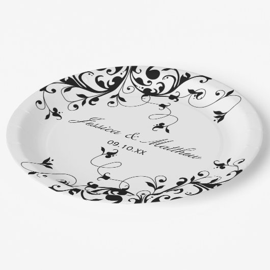 Elegant Swirls Black & White Wedding Papieren Bordje (Gekanteld)