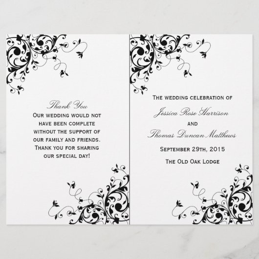 Elegant Swirls Black & White Wedding Program (Voorkant)
