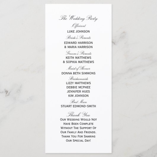 Elegant Swirls Black & White Wedding Program Programmakaart (Achterkant)