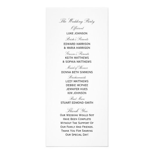 Elegant Swirls Black & White Wedding Program Reclamekaart (Achterkant)