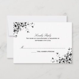 Elegant Swirls Black & White Wedding RSVP Kaarten