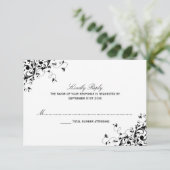 Elegant Swirls Black & White Wedding RSVP Kaarten