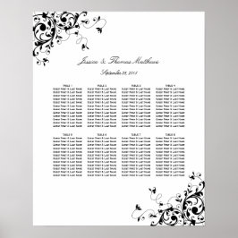 Elegant Swirls Black & White Wedding Seding Chart Poster