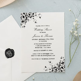 Elegant Swirls Black & White Wedding Shower Kaart