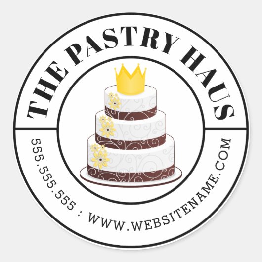 Elegant Swirls Cake Curved Text Ronde Sticker (Voorkant)