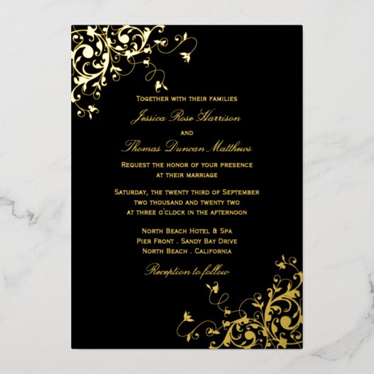 Elegant Swirls Classic Wedding Real Folie Uitnodiging (Voorkant)