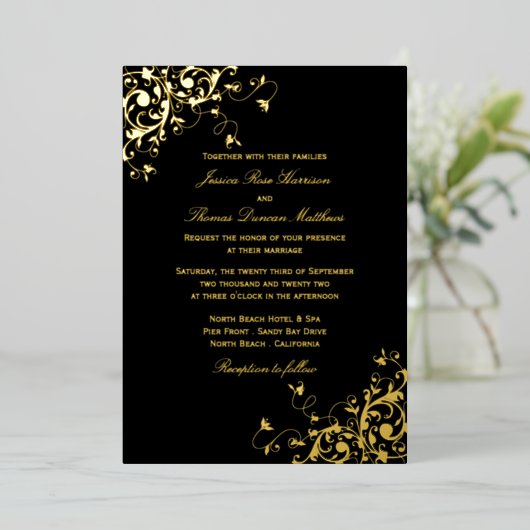 Elegant Swirls Classic Wedding Real Folie Uitnodiging (Staand Voorkant)