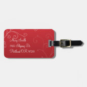 Elegant Swirls Custom Monogram Red Bagagelabel (Voorkant horizontaal)