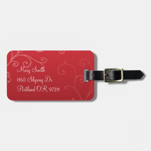 Elegant Swirls Custom Monogram Red Bagagelabel (Voorkant horizontaal)