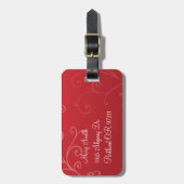 Elegant Swirls Custom Monogram Red Bagagelabel (Voorkant verticaal)