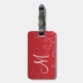 Elegant Swirls Custom Monogram Red Bagagelabel (Achterkant verticaal)