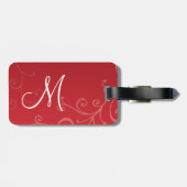 Elegant Swirls Custom Monogram Red Bagagelabel (Achterkant horizontaal)